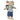 Stuffed mouse toy wearing a striped sweater and shorts with a backpack on a white background