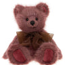 Charlie Bears Maple, a 30cm bear in burgundy maple-toned long-pile plush with a sheer brown bow