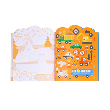 Petit Collage Coloring Book + Stickers - Vehicles