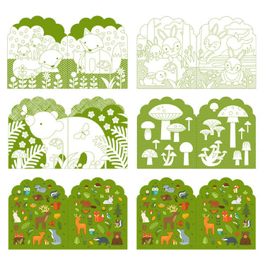 Petit Collage Coloring Book + Stickers - Woodland