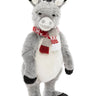 Charlie Bears Professor Hooves, a 76cm standing grey plush donkey with a knitted scarf in grey and red