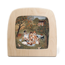 Toverlux lamp with a painted scene of people at a picnic on an apple orchard.