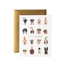 Birthday card with illustrations of dogs wearing party hats on a white background