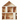 Wooden dollhouse with furniture on a white background