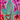 Colorful abstract artwork with a cactus and heart design on a pink background