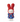 Crocheted rabbit toy with red hood and blue dress on a white background