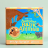 Box of 'Australian Baby Animals' book and finger puppet gift set with illustrations of animals on a light green background.