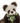 A plush panda teddy bear with dark brown and white fur, wearing a shiny light green satin bow, photographed against a plain white background.