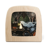 Wooden Toverlux with a painted scene of a person in a forest with a glowing lantern.