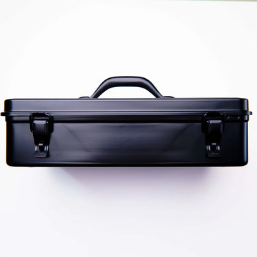 Black metal toolbox on a white background