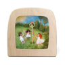 AToverlux lamp with rounded corners, showcasing a colorful painted scene of three children dancing around a maypole in a grassy field under a blue sky.