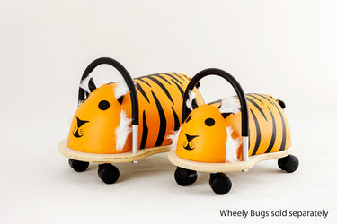 Two tiger-themed wheely bugs on a white background