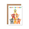 Worthwhile Paper Happy Birthday Cat Stack greeting card — front
