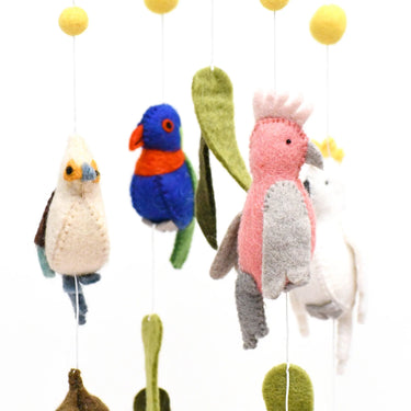 Tara Treasures Baby Nursery Mobile Hanging — Australian Birds: Cockatoo, Lorikeet, Galah and Kookaburra