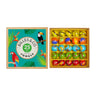 Glass marbles in a box with the title Jungle on a white background 