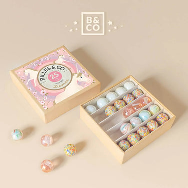 Billes & Co "Unicorn" Glass Marble Treasures Box - 25 Pieces