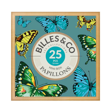A box with butterfly pictures on a white background 