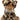 A plush toy of a sabre tooth tiger, with black and tan spots, brown ears and muzzle, white tusks, and a white chest patch, set against a plain white background.