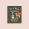 Sticker book cover with a girl and horse illustration on a green background