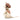 Stuffed mouse toy wearing a brown hat and orange harness on a white background