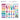 Connetix Pastel Creative Pack contents sheet showing 104 pastel-colored geometric building block pieces arranged in rows on a white background, with the Connetix logo and a small cover preview in the lower right.