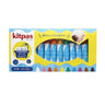 Kitpas 10-piece crayon set in its original packaging, featuring blue fish-shaped crayons with multicolored tips inside a yellow and blue box.