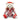 Stuffed teddy bear with red and gray striped outfit on a white background